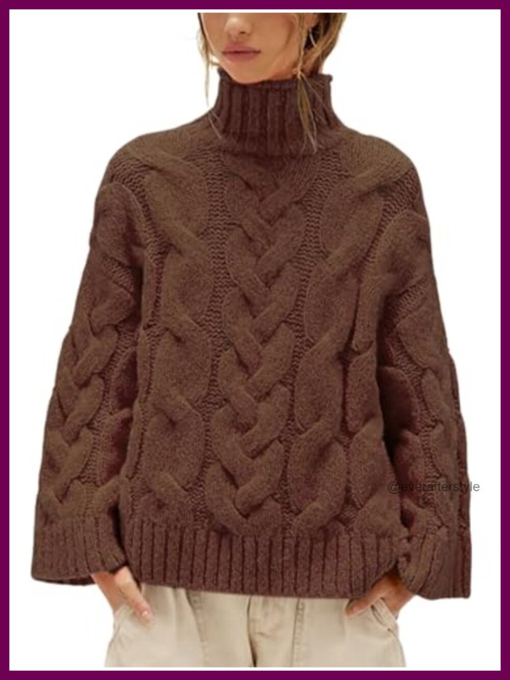 Womens Chunky Cable Knit Turtleneck Sweater Oversized Fall Pullover